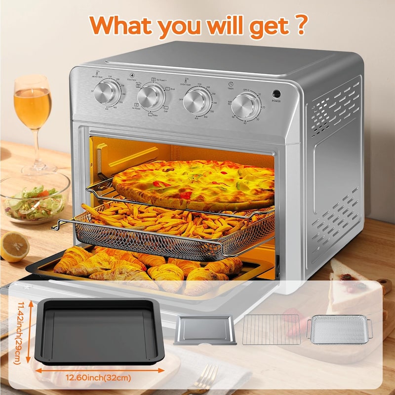 Plum Chef Air Fryer Oven 27.5QT, 6-in-1 Countertop Oven - Air Fry, Bake, Broil, Toast, Warm, Dehydrate, 4 Knob Control, 1600W