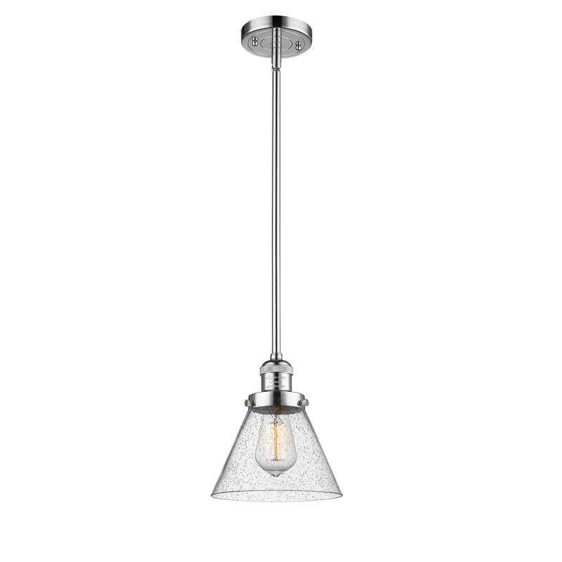 Innovations Lighting Franklin Restoration Cone - 1 Light 8" Stem Hung Mini Pendant - Polished Chrome/Seedy