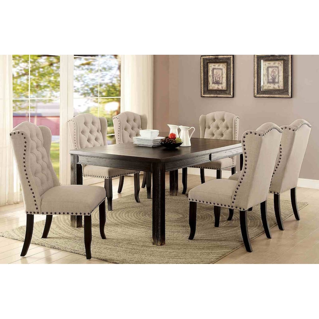 Dining Set 7PC Antique Black Finish Table and Side Chairs