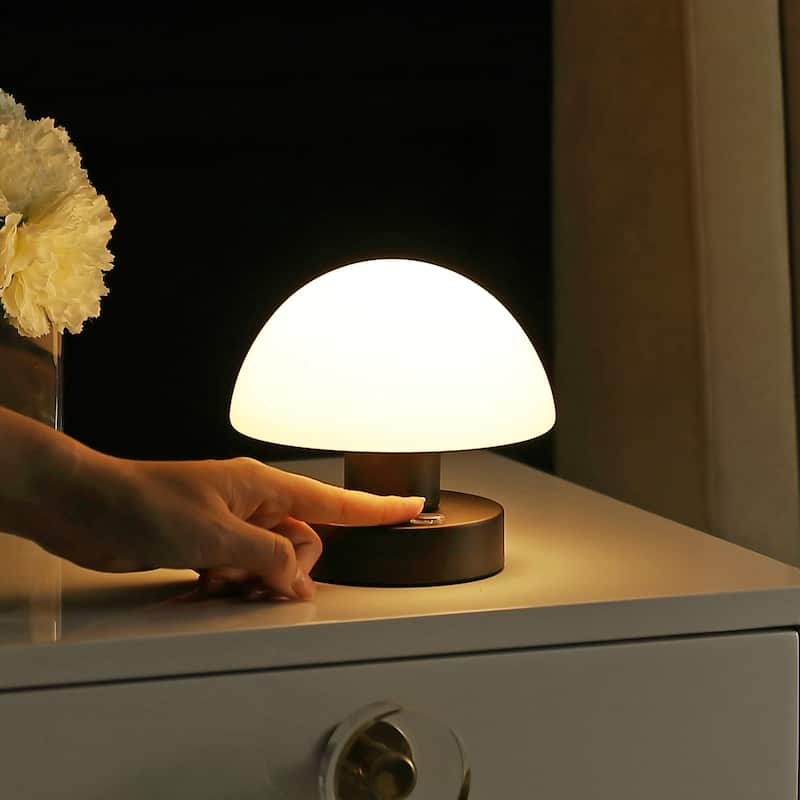 Nolan 5.75" Bohemian Farmhouse Iron Wireless Rechargeable Integrated LED Table Lamp, Oil Rubbed Bronze/White by JONATHAN Y