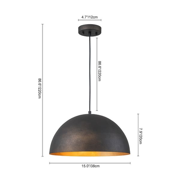 dimension image slide 13 of 15, Industrial Oversized Metal Dome Pendant Light - Modern Farmhouse