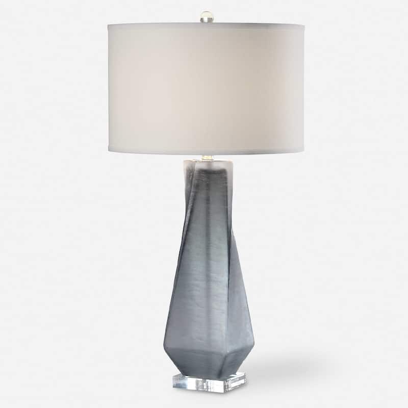 Glass Table Lamp with Drum Shade - 31" Gray and Beige