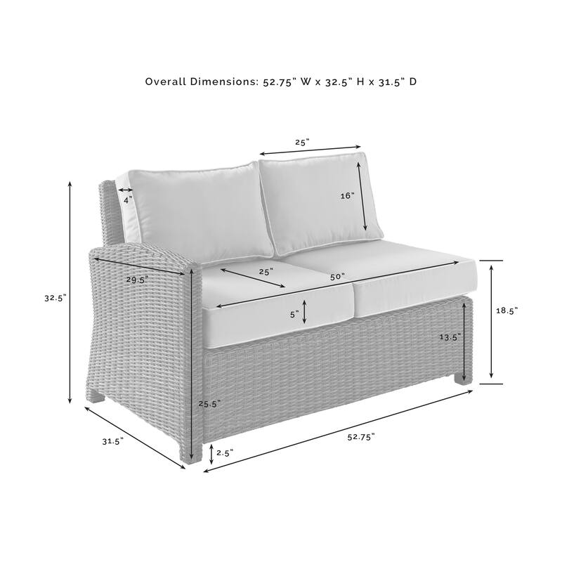 Crosley Bradenton Outdoor Wicker Sectional Left Side Loveseat - 52.75 "W x 31.5 "D x 32.5 "H