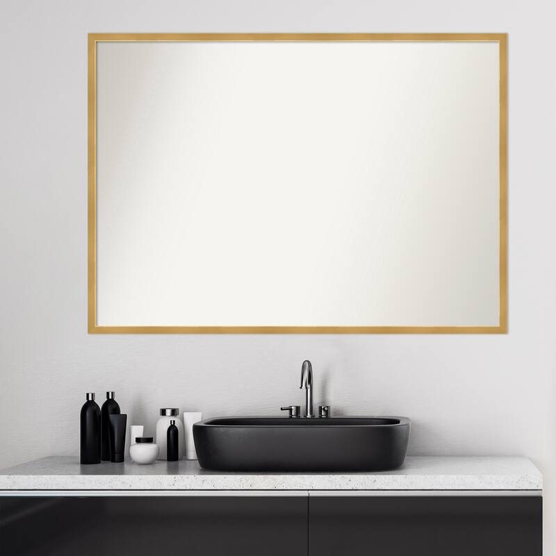 Non-Beveled Wood Bathroom Wall Mirror - Svelte Polished Gold Frame