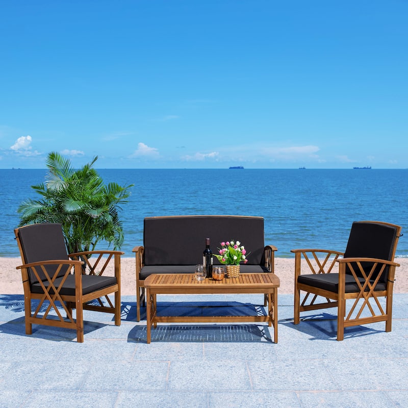 SAFAVIEH Outdoor Fontana 4-piece Acacia Wood Patio Conversation Set