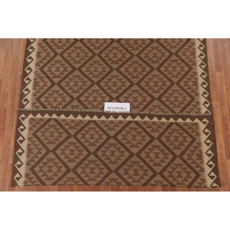 Hand Woven Oriental 100% Wool Carpet Southwestern Geometric Brown Kilim Area Rug - 9' 8'' X 6' 9''