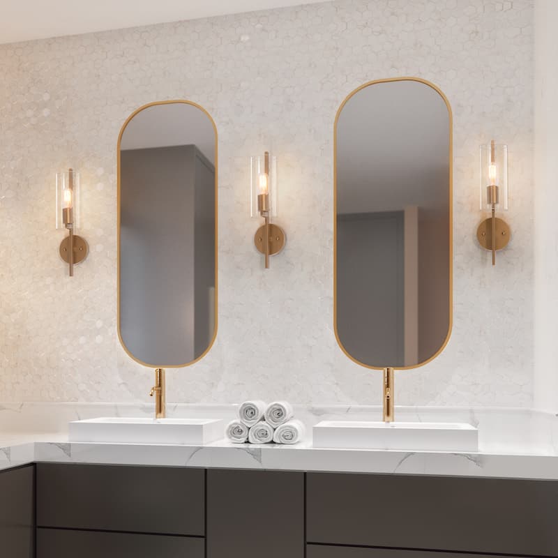Zenith Modern Farmhouse Cylinder Seeded Glass Transitional Bathroom Wall Sconce