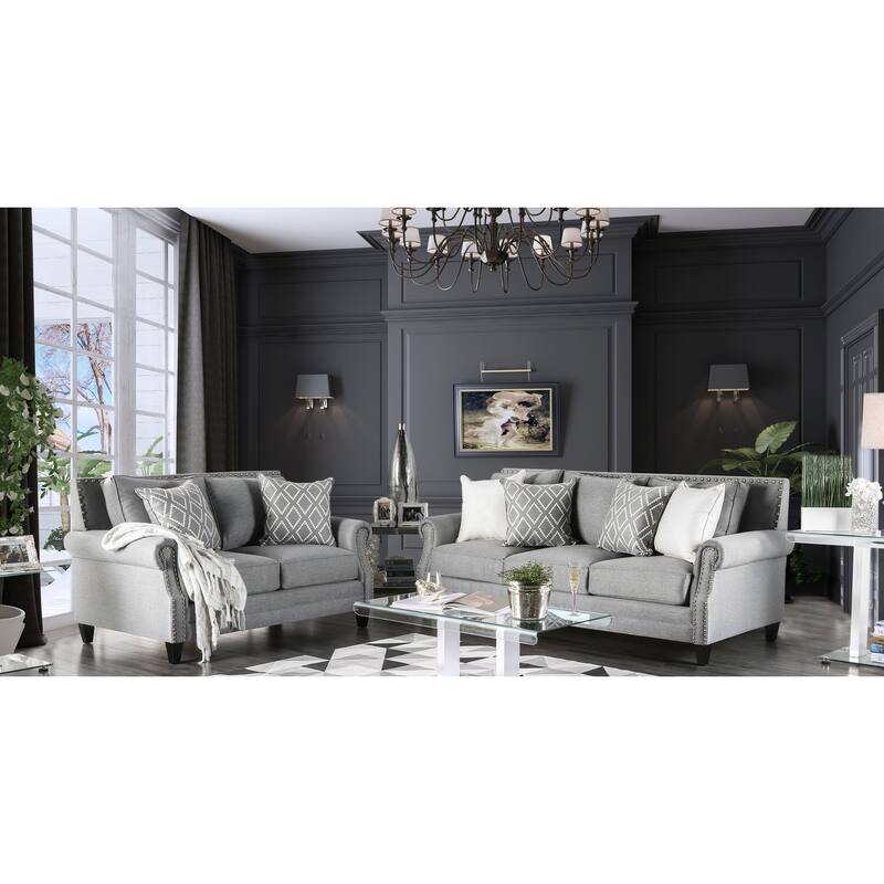 Deri Transitional Fabric Nailhead Padded 2-Piece Sofa Set by Furniture of America