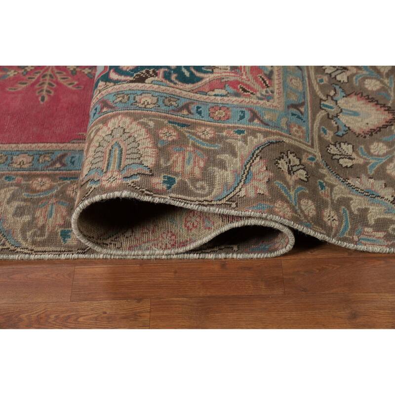 Pink Medallion Tabriz Persian Area Rug Hand-Knotted Wool Carpet - 9'0"x 12'7"