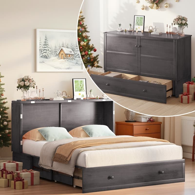 Mixoy Queen Horizontal Murphy Chest Bed with Mattress,Charging Station