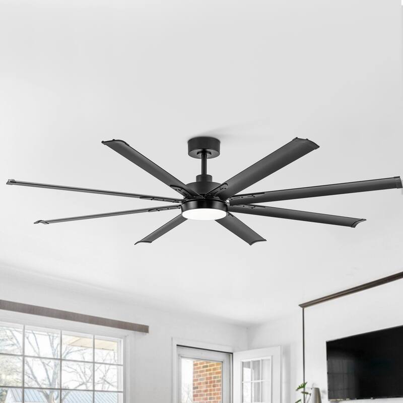 72-inch Black Integrated LED Ceiling Fan with Light and Remote (8- Aluminum Blades)