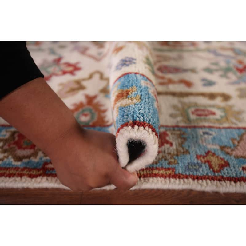 Ivory Oushak Indian Accent Rug Hand-Knotted Wool Carpet - 2'6"x 5'9"