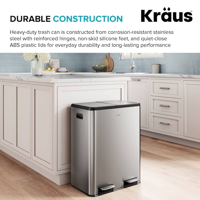 KRAUS WasteGuard 15.8 G 60 L Dual Compartment Pedal Kitchen Trash Can