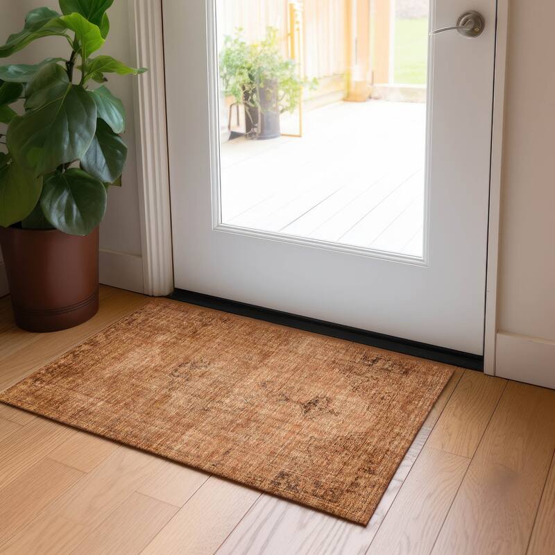 Machine Washable Indoor/ Outdoor Chantille Vintage Traditional Rug - Copper - 1'8" x 2'6"