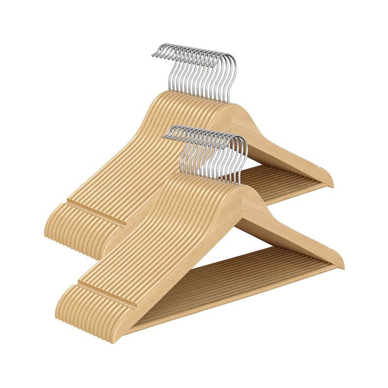 Birch Wood Hangers with Metal Hooks, Slim Design, and 360 Swivel - 30 pc - Natural Beige