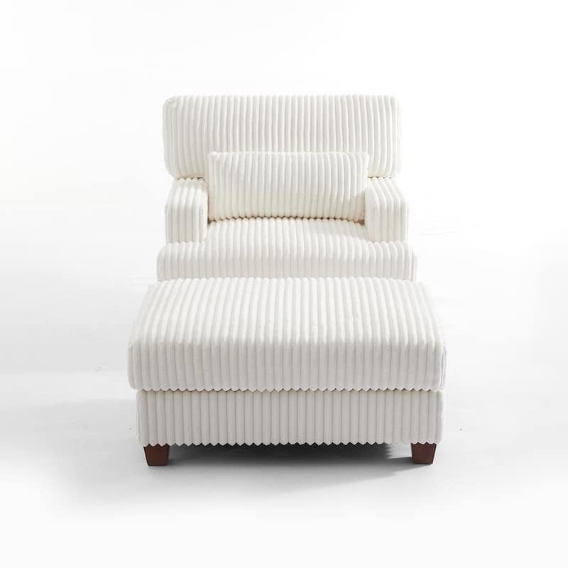 Modern Oversized Plush Corduroy Chaise Lounge Chair with Ottoman