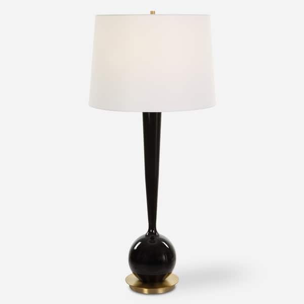 slide 2 of 7, Uttermost Brielle Polished Black Table Lamp - 35"H, Shade 11"H x 16"Dia.