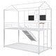 preview thumbnail 31 of 35, House-shaped Twin Over Twin Bunk Bed with MDF Shelf, Metal Bed Frame with Slide, Ladder, Roof, Windows for Kids Fun or Sleep