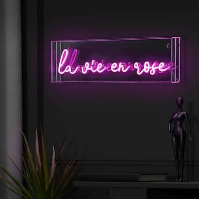 La Vie En Rose 20" X 6" Contemporary Glam Acrylic Box USB Operated LED Neon Light, Pink by JONATHAN Y - 20" X 6"