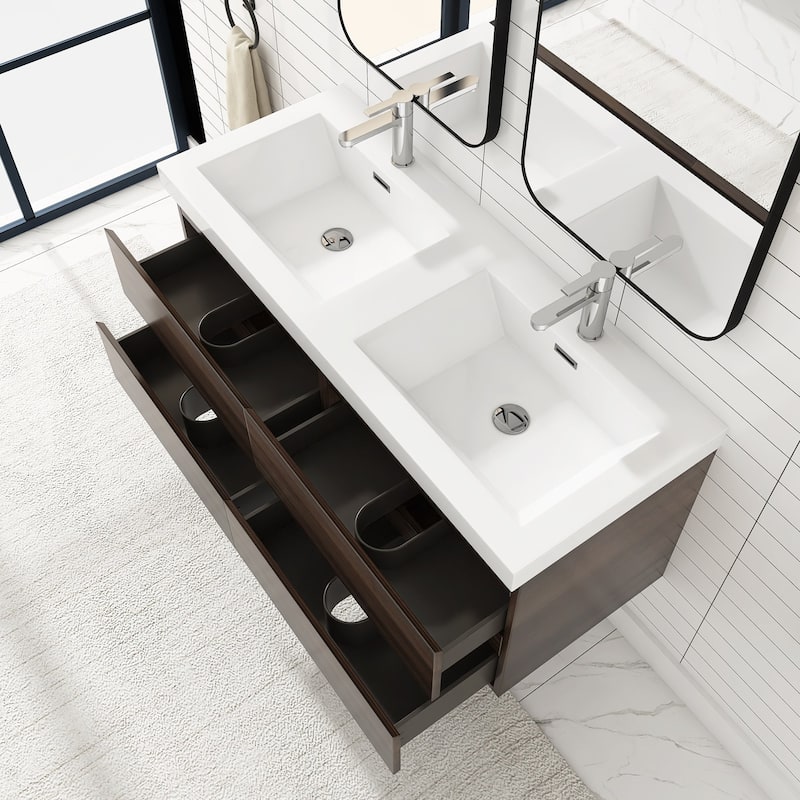 Angela 47 in.W x 19.5 in.D x 20.5 in.H Wall-Mounted Bath Vanity with White Cultured Marble Top