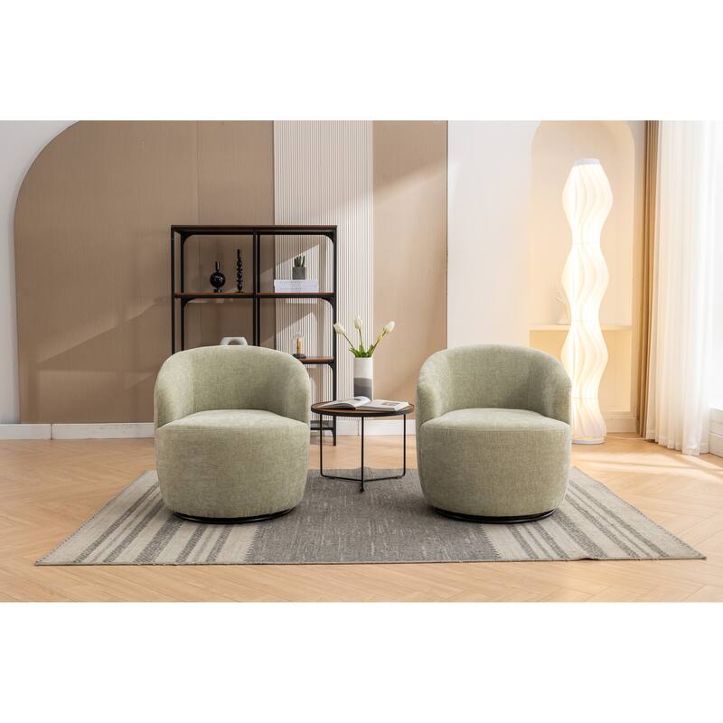 Small Swivel Barrel Chair, Chenille Upholstered Lounge Chair, Single Sofa Chair with Semi-Circular Backrest & Metal Base