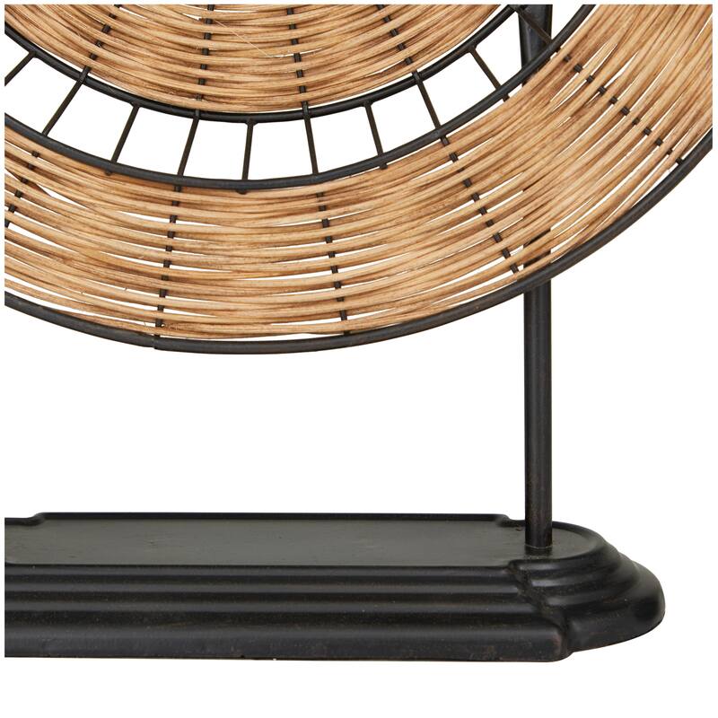 Metal Geometric Wrapped Plate Sculpture with Black Stand - Brown - Roche River Decor - 5"W x 17"L x 21"H