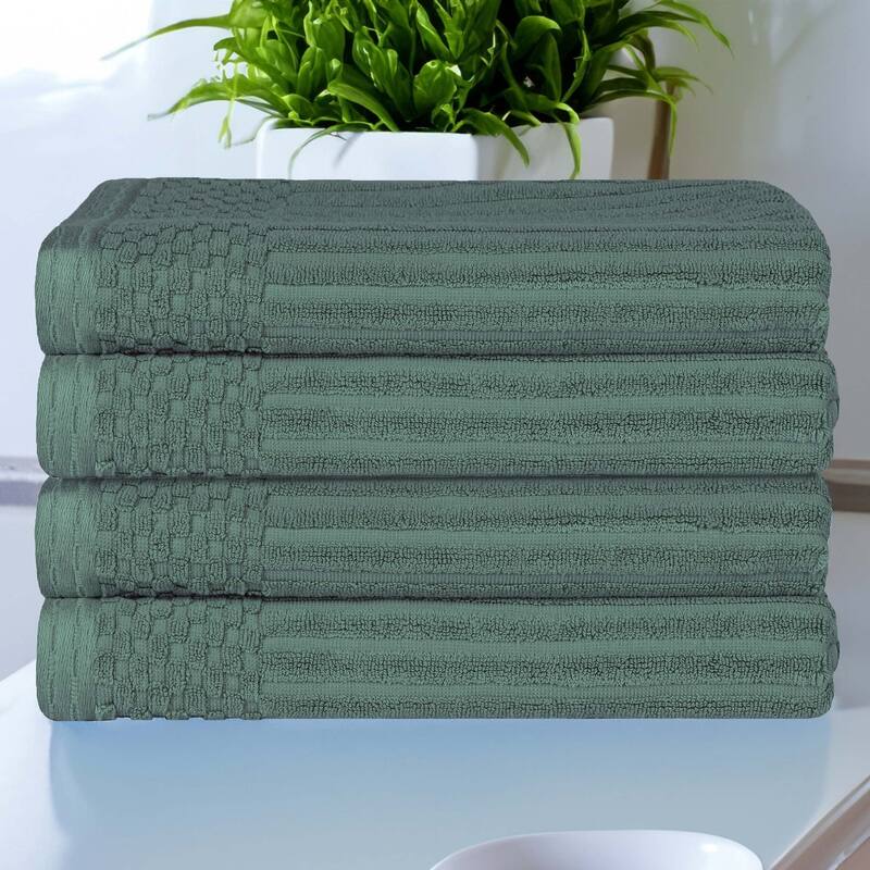 Superior Ribbed Cotton Absorbent Heavyweight Bath Towel Set - 4PC Bath Towels - Green