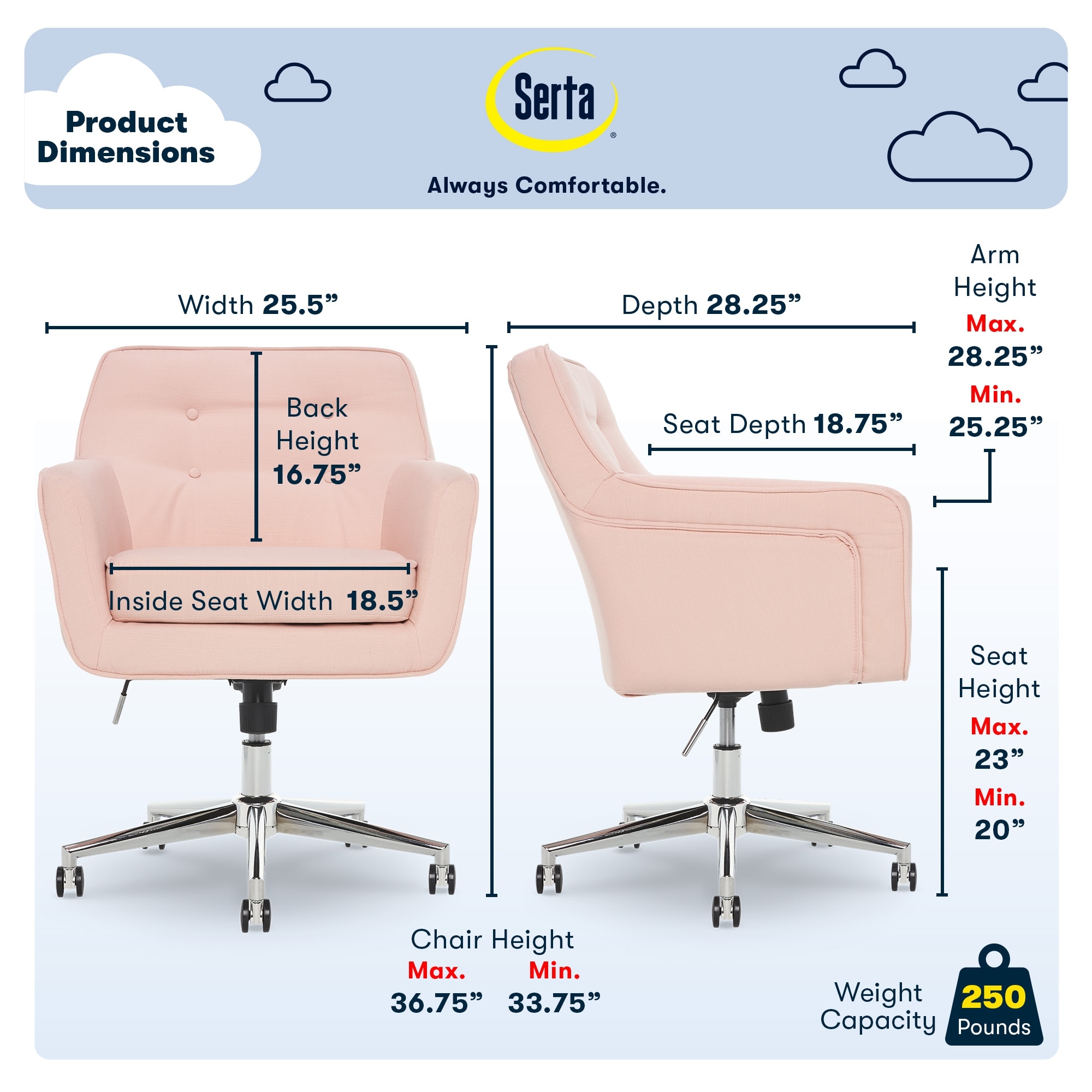 Serta leighton task chair blush hot sale