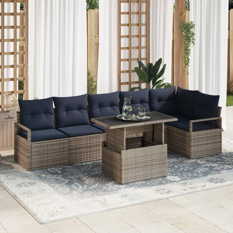 vidaXL 7 Piece Garden Sofa Set with Cushions - 113×48×27.2 - Grey