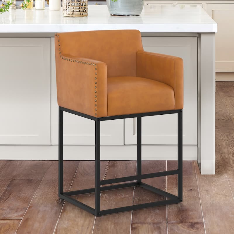 Modern Counter Height Bar Stools Fabric Upholstered Counter Stool - Whiskey Brown/Black-26 in. - Counter Height