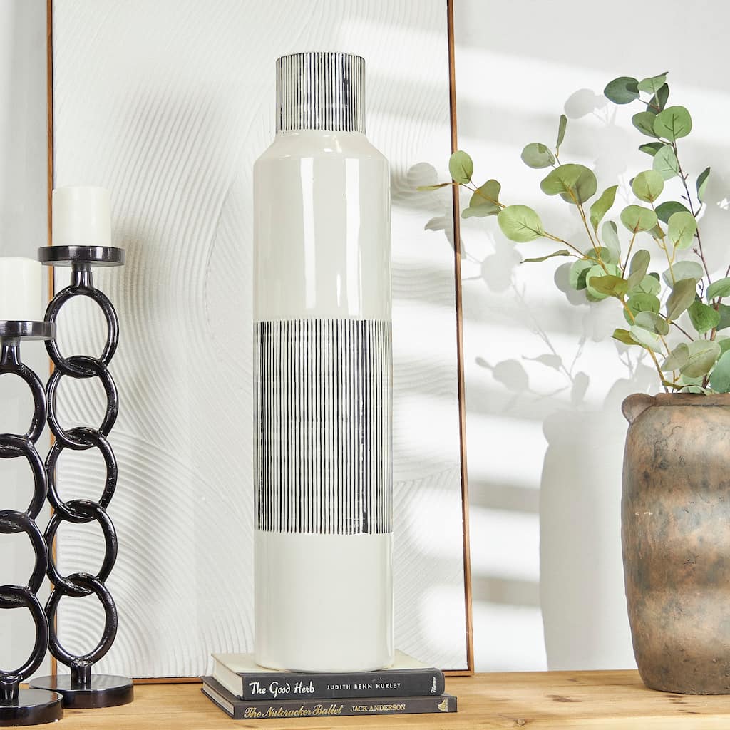 White Ceramic Handmade Decorative Vase - 7"W, 31"H