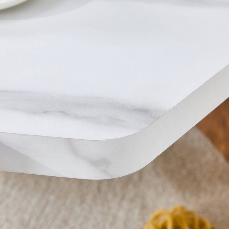 Faux Marble Top Hexagon Coffee Table Cocktail Table with Wooden Triangular Base