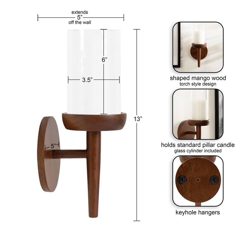 Kate and Laurel Shae Wood and Glass Wall Sconce