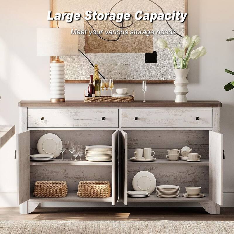WAMPAT 59" W Large Sideboard Buffet Cabinet,and Nightstands Set of 2 with Charging Station for Living Room,Dining Room