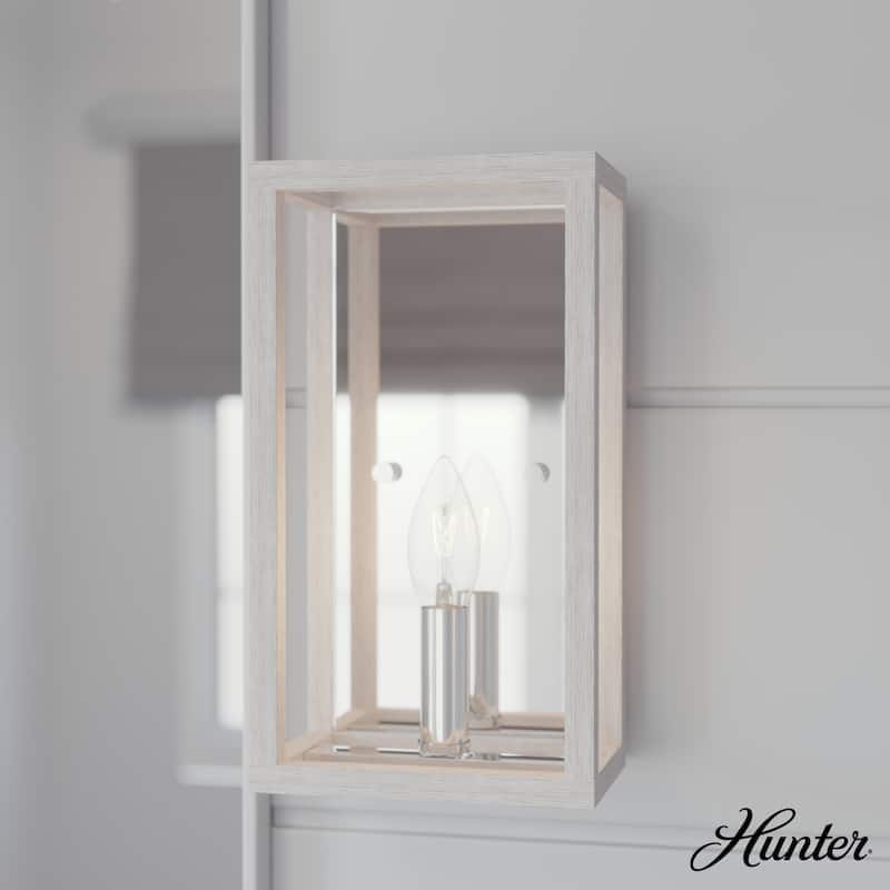 Hunter Squire Manor 1-Light Wall Sconce - Hallway, Bathroom, Bedroom - Modern Farmhouse, Transitional - Damp Rated! - Distressed White-Chrome