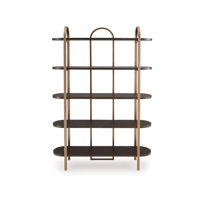 72 Inch Bookcase with 5 Ash Wood Storage Shelves, Retro Gold Frame