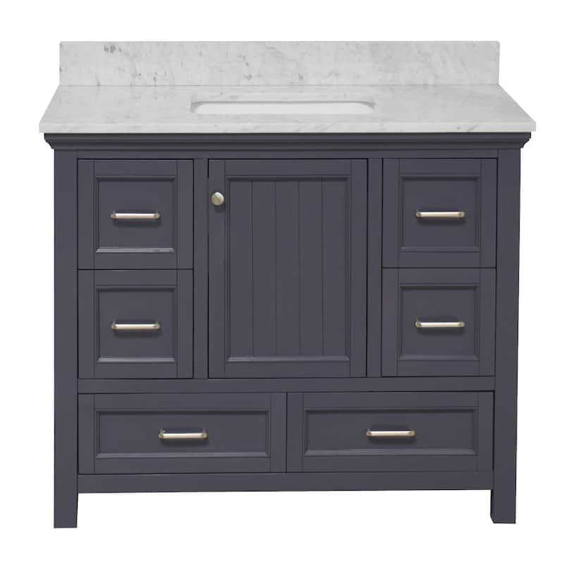 KitchenBathCollection Paige 42" Bathroom Vanity with Carrara Marble Top