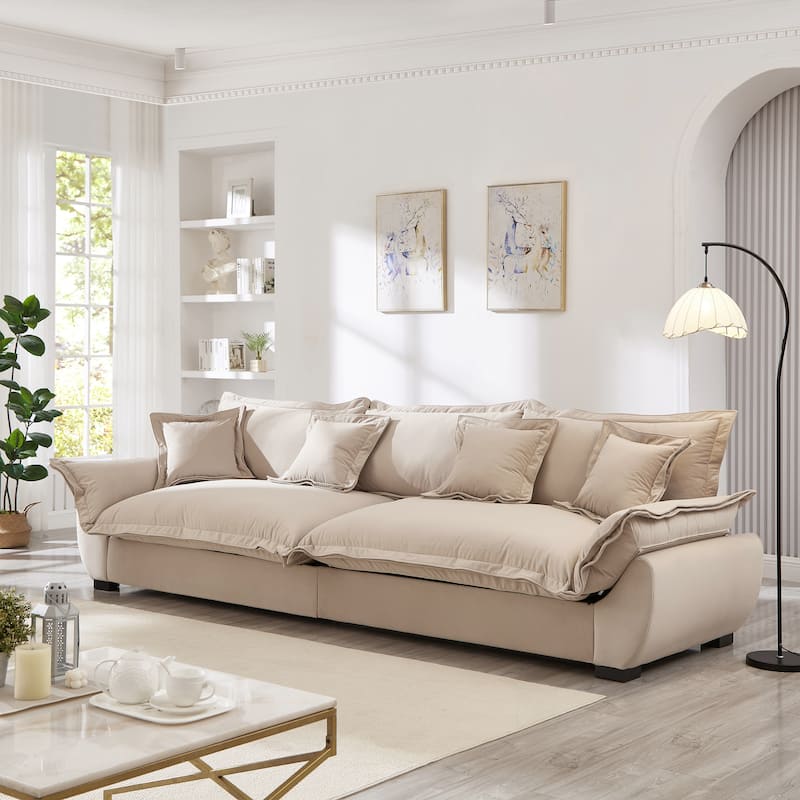 Modular Spacious Deep Seating Velvet Sofa with Storage, Removable Cushion Covers, Pillow Top Arms, Solid Wood Frame and Pillows