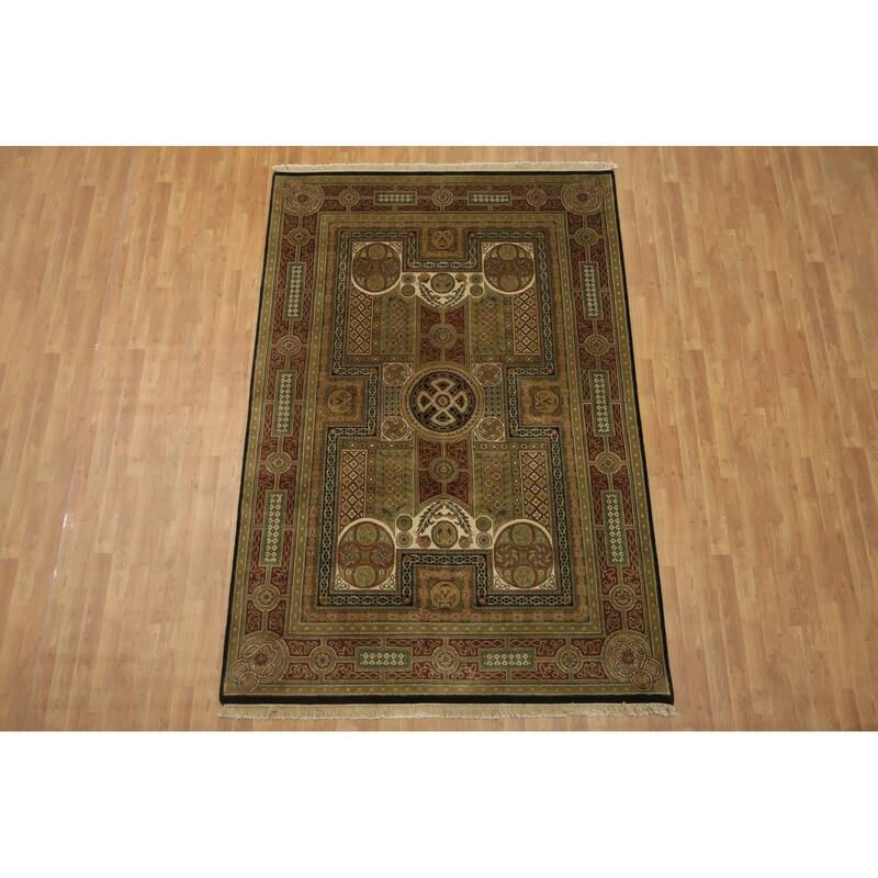 Hand Knotted Oriental 100% Wool Carpet Traditional Geometric Multi-Colored Agra Area Rug - 8' 10'' X 5' 11''