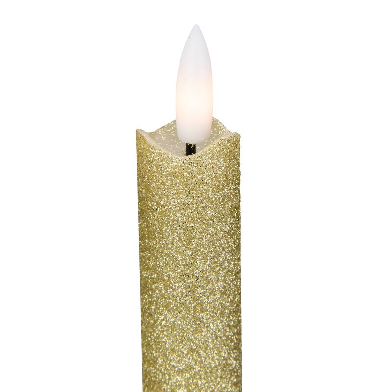 Set 2 Gold Glittered Flameless LED Taper Christmas Candles 11"