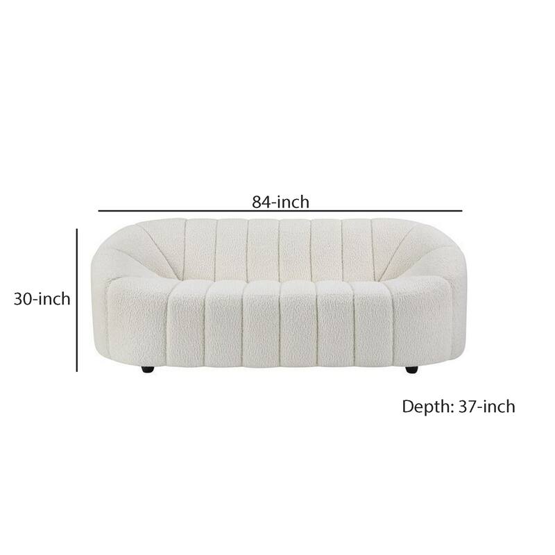 Sofa with Textured Fabric and Vertical Channel Tufting, White