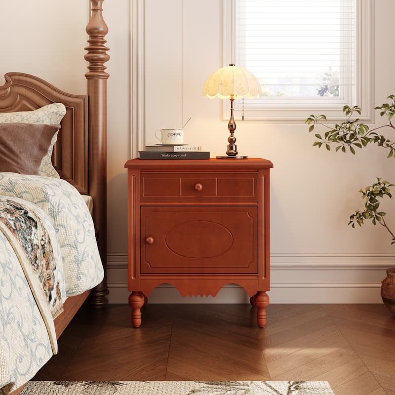 Christopher Knight Home - Marwood Carved Wood Nightstand with Soft-Close Slides and Gourd Legs - Dark Brown
