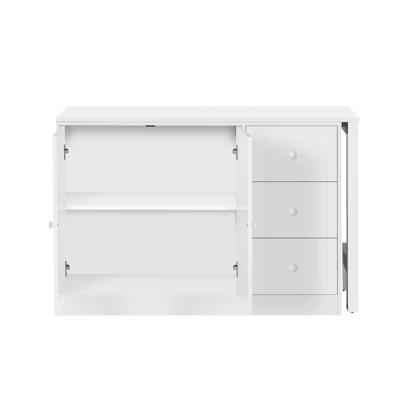 89.7" Wooden Sideboard with Extendable Table, 2 Doors & 3 Drawers Storage Cabinet for Living Room, Study, Kitchen