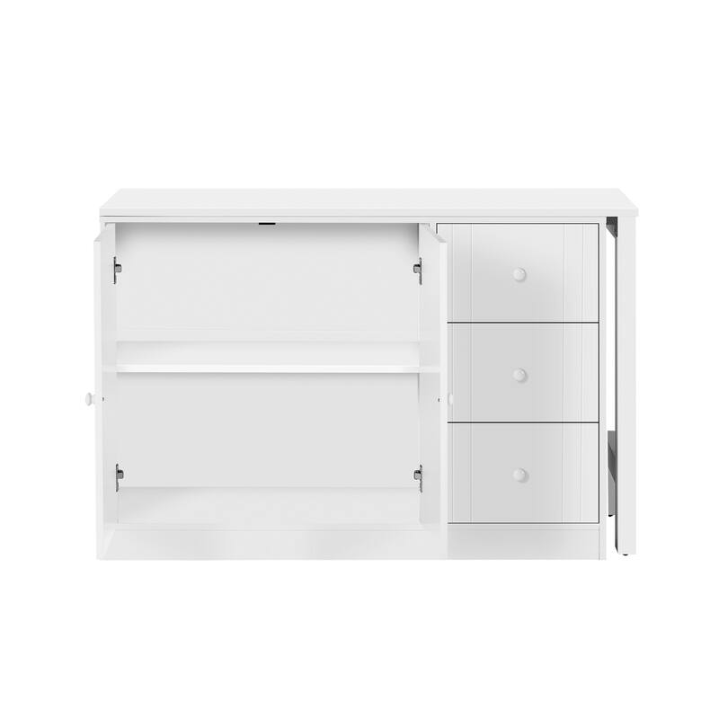 Wooden Sideboard with Extendable Table, Multifunctional Storage Cabinet with 2 Doors and 3 Drawers for Living Room