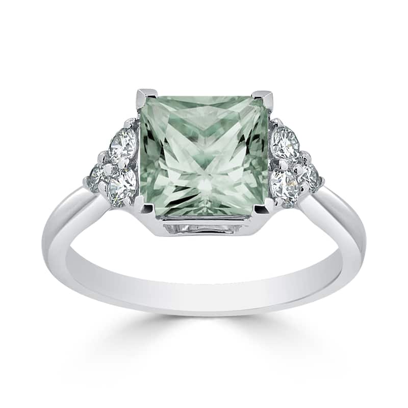 Auriya 1 7/8ct Princess-cut Green Amethyst and Diamond Engagement Ring 1/3ctw 14k Gold
