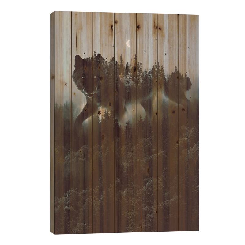 Noctivagant Black Wolf Print On Wood by Soaring Anchor Designs - Multi-Color - 26x18x1.5