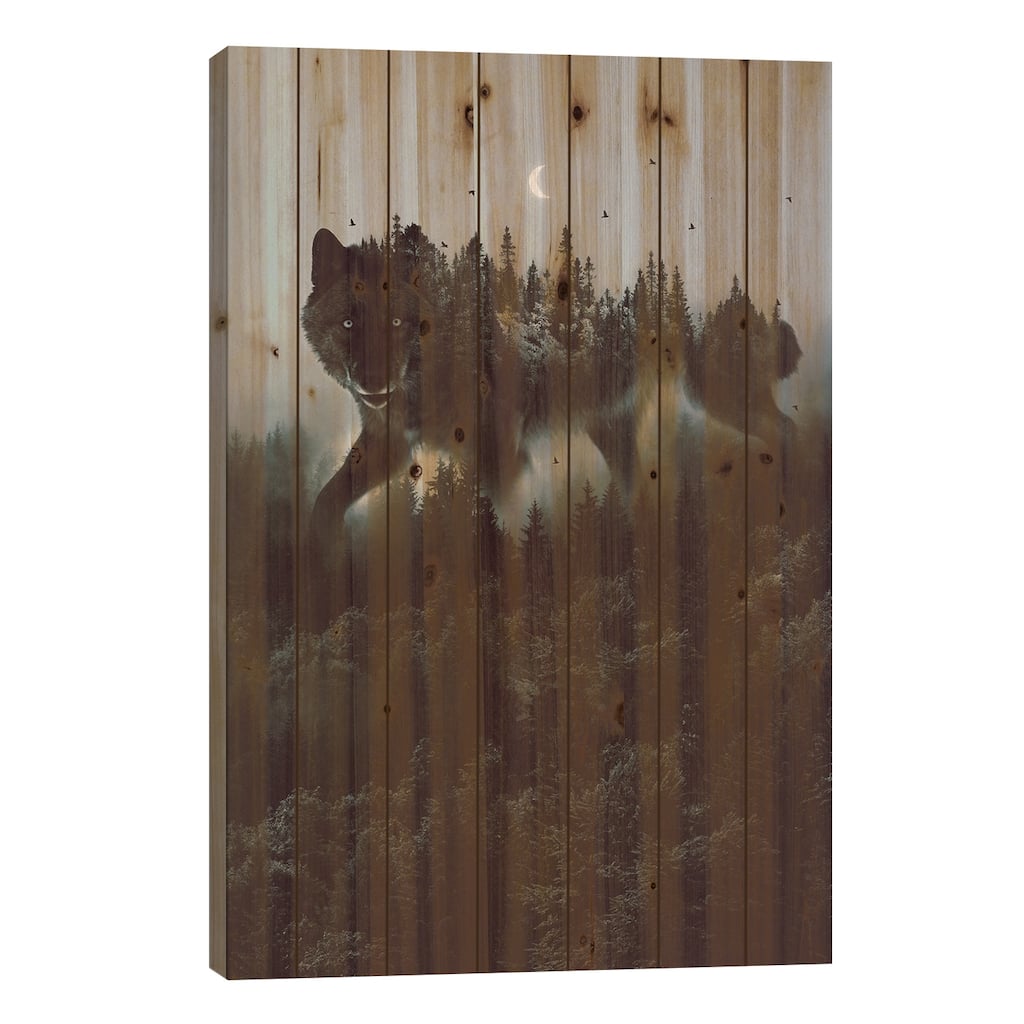 Noctivagant Black Wolf Print On Wood by Soaring Anchor Designs - Multi-Color