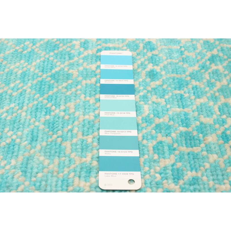 ECARPETGALLERY Hand-knotted Silk Shadow Aqua Wool Rug - 2'6 x 8'0