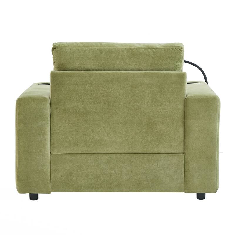 Modern Style Armchair 42.5" Chaise Lounge Sofa Couch with a Movable Storage Ottoman, Two USB Ports, Two Cup Holders