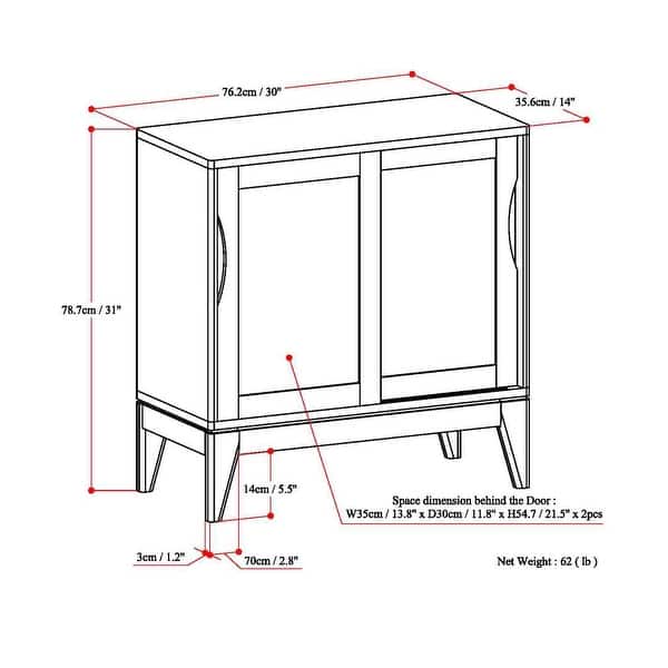 dimension image slide 0 of 2, WYNDENHALL Pearson SOLID HARDWOOD 30 inch Wide Mid Century Modern Low Storage Cabinet - 30"w x 14"d x 31"h